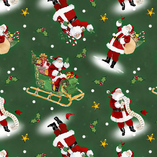Wilmington Prints The Jolly North Anne Tavoletti Tossed Santas Green