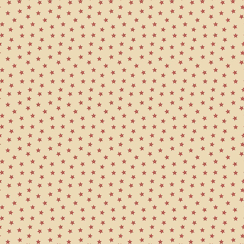 Marcus Fabrics Making Waves Katie Solberg Stars Cream, fabric featuring a cream background with a pattern of small red stars.