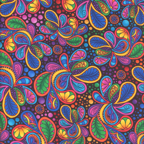 Quilting Treasures Carnivale  Packed Paisleys Black