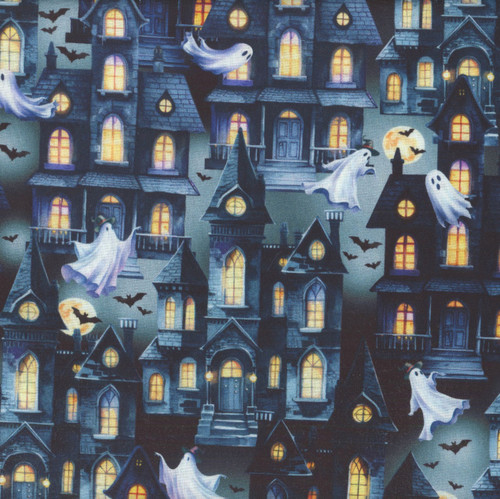 Benartex Fabrics Ghostly Soiree Nicole DeCamp Ghost Town Gray