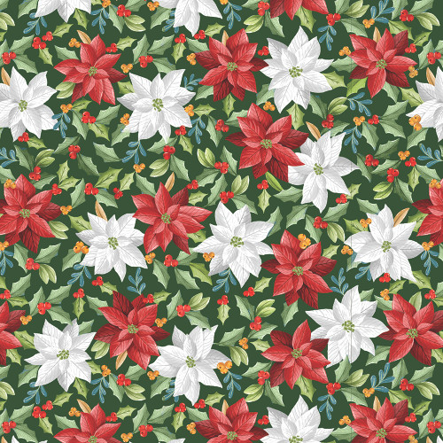 Benartex Fabrics Heartland Holiday  Nicole DeCamp Holiday Poinsettia Green