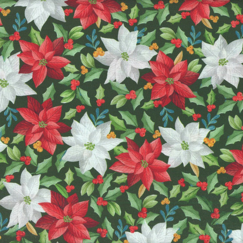 Benartex Fabrics Heartland Holiday  Nicole DeCamp Holiday Poinsettia Green
