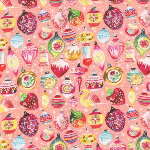 Benartex Fabrics Magical Season  Katie Daisy Vintage Ornaments Peach Jam Multi