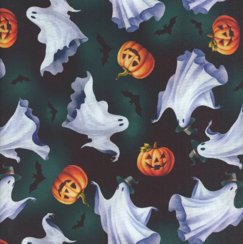 Benartex Fabrics Ghostly Soiree Nicole DeCamp Ghostly Parade Black