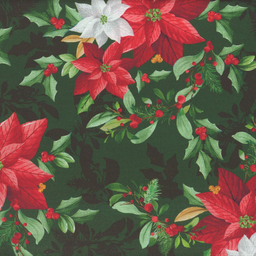 Benartex Fabrics Heartland Holiday  Nicole DeCamp Poinsettia Bouquet Green