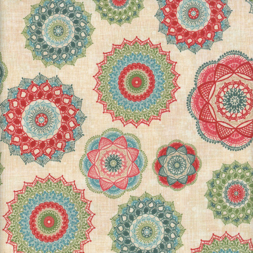 Benartex Fabrics Winter Haven Rachel Rossi Frosty Medallion Red Blue Green Mandala