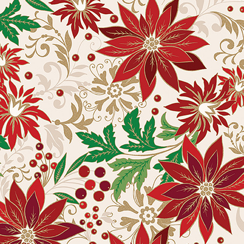 Benartex Fabrics Holiday Nouveau  Kanvas Studio Poinsettia Jacobean Cream