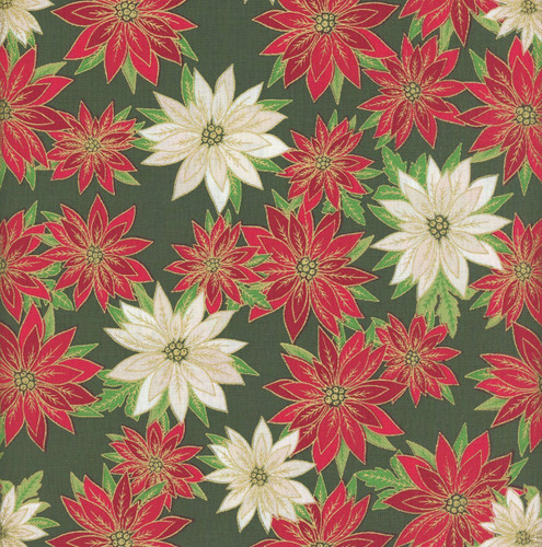Benartex Fabrics Holiday Nouveau Green Art Nouveau Poinsettias