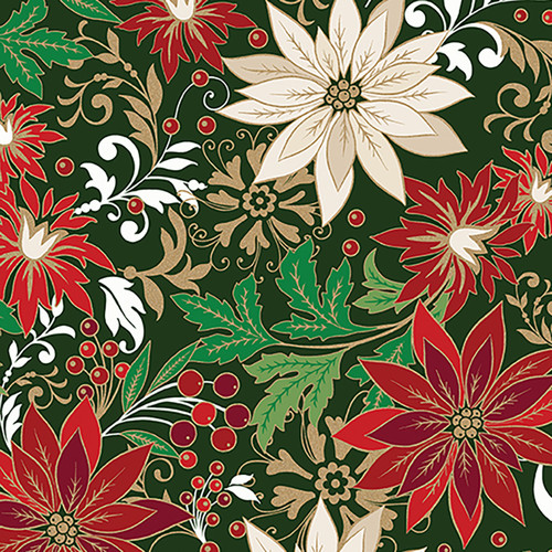 Benartex Fabrics Holiday Nouveau  Kanvas Studio Poinsettia Jacobean Forest Green