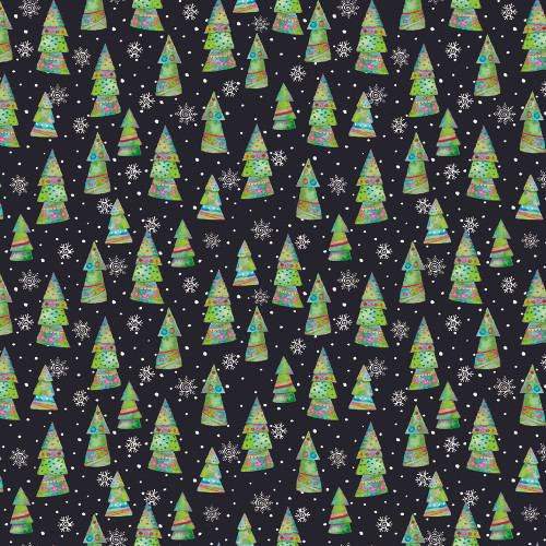 Benartex Fabrics Snow Joy Debbie Hron Black Festive Trees