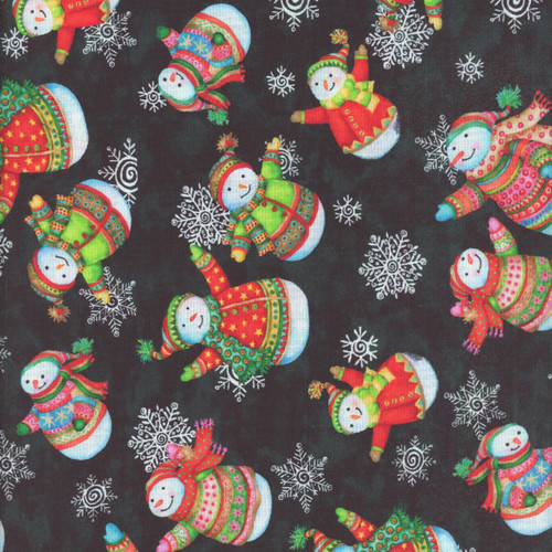 Benartex Fabrics Snow Joy Debbie Hron Black Snow Joy Snowman Village Stripe