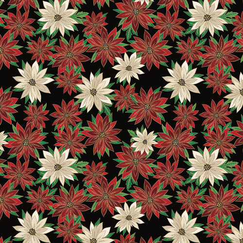 Benartex Fabrics Holiday Nouveau Black Art Nouveau Poinsettias