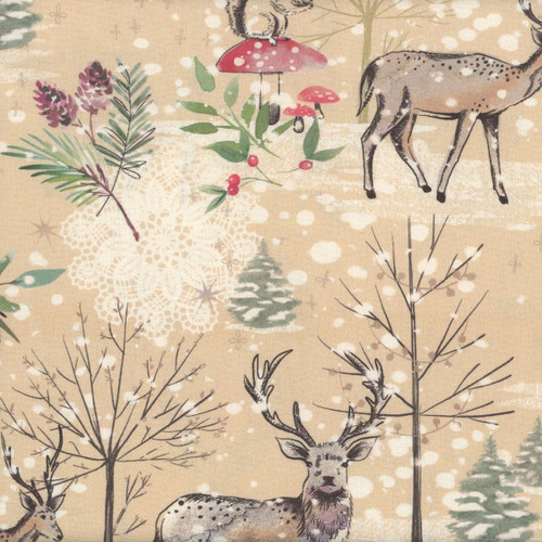Benartex Fabrics Winter Haven Rachel Rossi Natural Cream Winters Tale Deer Owl Mushrooms