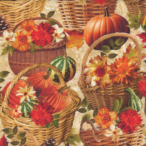 Benartex Fabrics Harvest Beauty  Kanvas Studio Harvest Baskets Cream Multi
