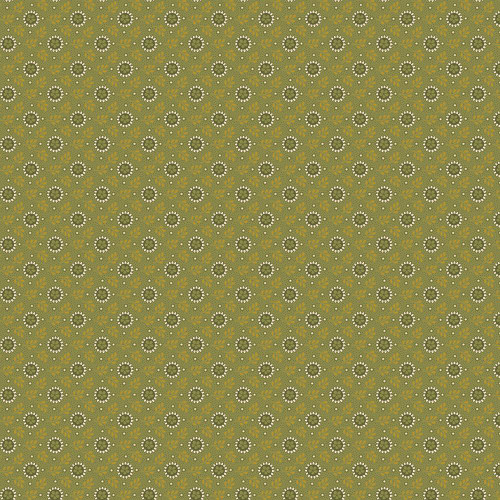 Benartex Fabrics Christmas At Home April Cornell Tiny Daisy Green, fabric with a small floral pattern in green, white, and mustard yellow colors.