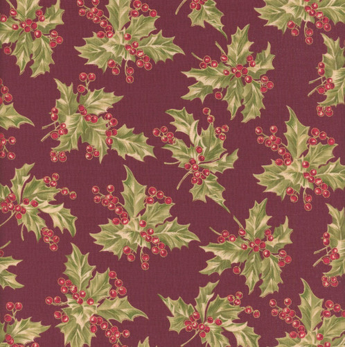 Benartex Fabrics Christmas At Home  April Cornell New Holly Dark Red