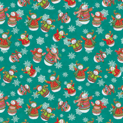 Benartex Fabrics Snow Joy Debbie Hron Teal Blue Snow Joy