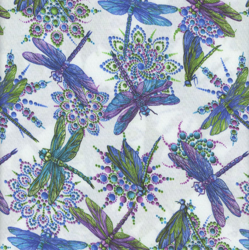 Benartex Fabrics Dragonfly Wonder  Ann Lauer Small Dragonfly White Multi
