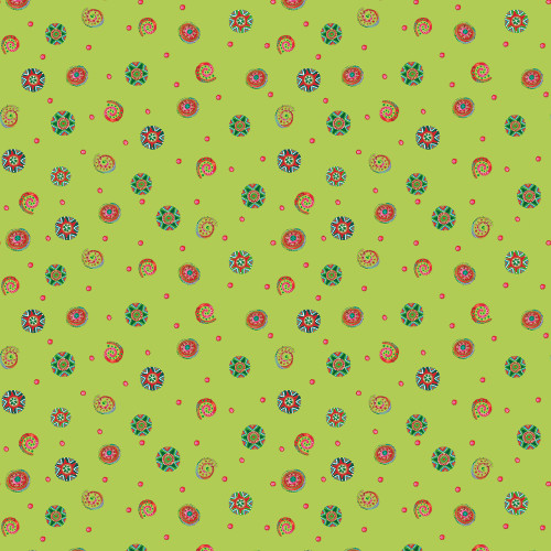 Benartex Fabrics Snow Joy Debbie Hron Lime Green Swirls and Buttons
