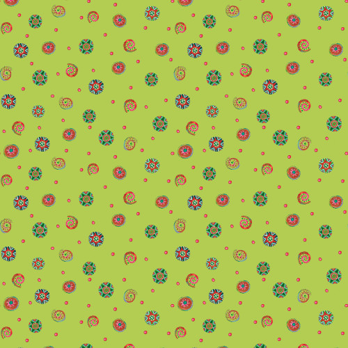 Benartex Fabrics Snow Joy Debbie Hron Lime Green Swirls and Buttons
