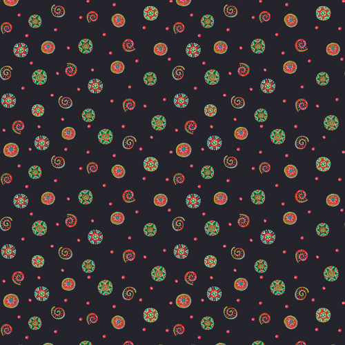 Benartex Fabrics Snow Joy Debbie Hron Black Swirls and Buttons