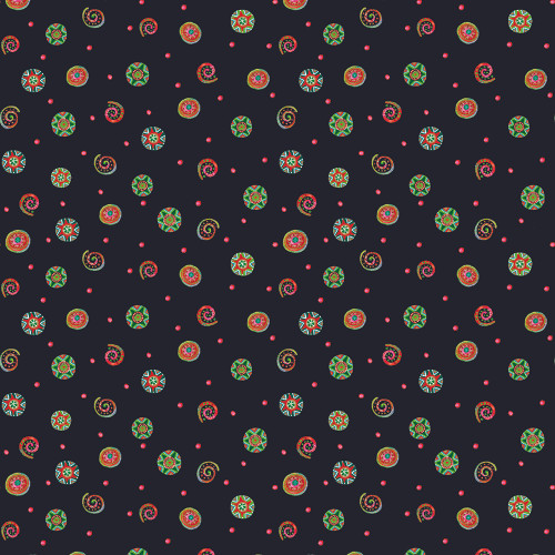 Benartex Fabrics Snow Joy Debbie Hron Black Swirls and Buttons