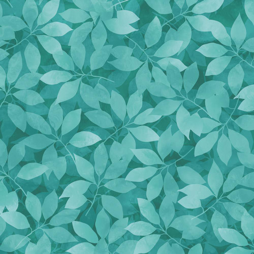 Benartex Fabrics Veronica's Garden Kanvas Studio Shadow Leaves Teal, fabric with a teal leaf pattern.