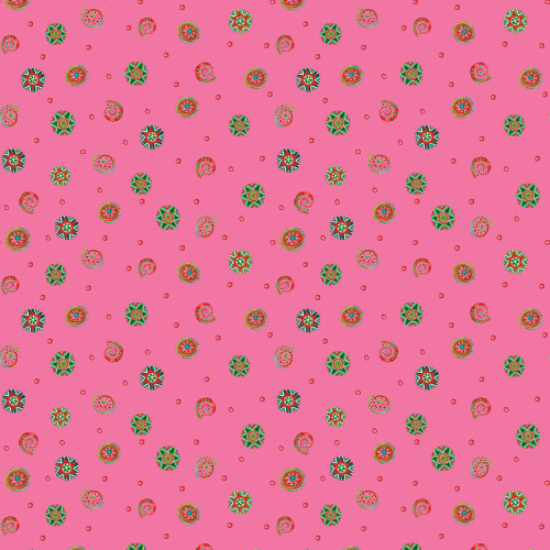 Benartex Fabrics Snow Joy Debbie Hron Pink Swirls and Buttons