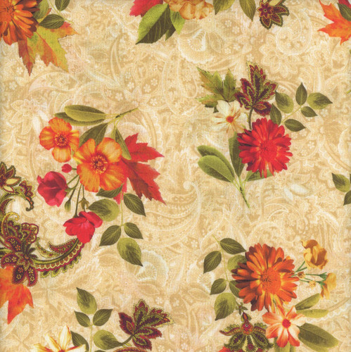 Benartex Fabrics Harvest Beauty Kanvas Studio Autumn Bouquets Cream