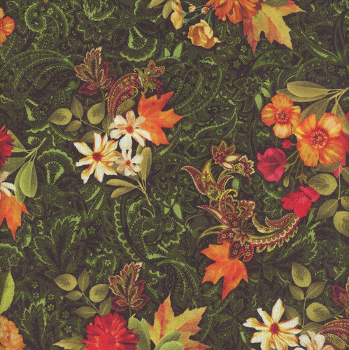 Benartex Fabrics Harvest Beauty  Kanvas Studio Autumn Bouquets Green