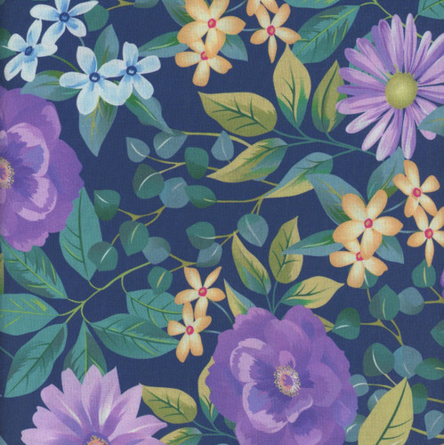Benartex Fabrics Veronica's Garden  Kanvas Studio Veronica's Garden Floral Navy