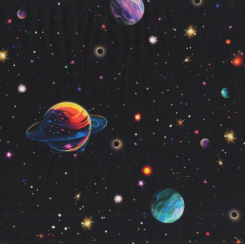 Robert Kaufman Galaxy Cats Celestial Black Green Purple Planets Solar System