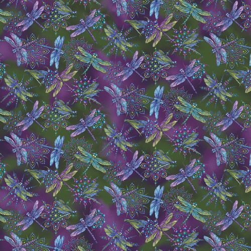 Benartex Fabrics Dragonfly Wonder  Ann Lauer Small Dragonfly Plum Multi