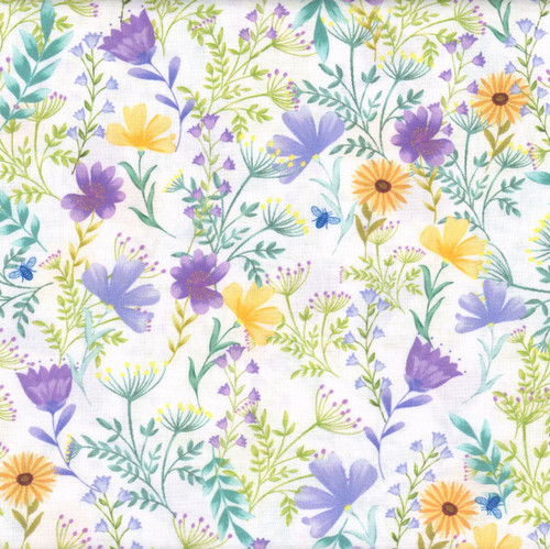 Benartex Fabrics Veronica's Garden  Kanvas Studio Wildflowers White