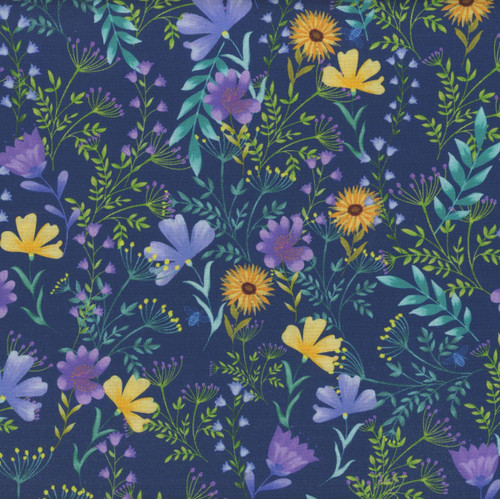 Benartex Fabrics Veronica's Garden  Kanvas Studio Wildflowers Navy