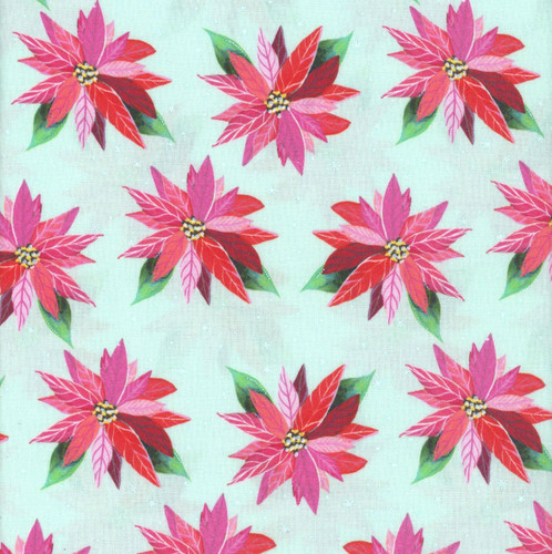 Benartex Fabrics Magical Season  Katie Daisy Painterly Poinsettia Light Turquoise