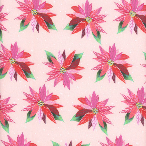 Benartex Fabrics Magical Season  Katie Daisy Painterly Poinsettia Light Pink