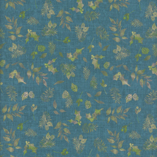 Benartex Fabrics Winter Haven Rachel Rossi Teal Blue Forest Floor Leaves