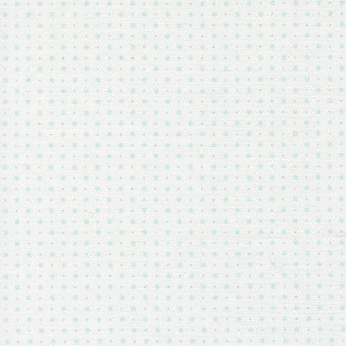 Moda Fabrics Abide Brenda Riddle Dots and Dots Linen White Light Blue Blue, Fabric with small blue and light blue dotted pattern on white linen background.