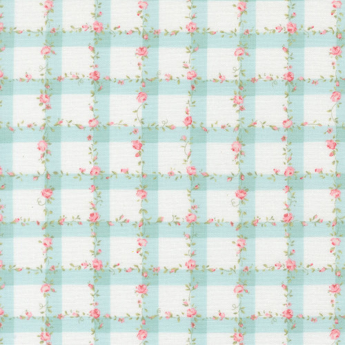 Moda Fabrics Abide Brenda Riddle Climbing Rose Trellis Plaid Light Blue Blue