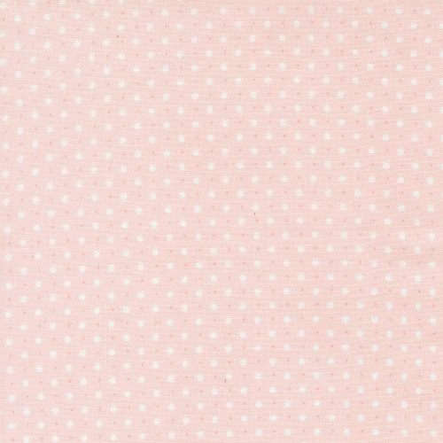 Moda Fabrics Abide Brenda Riddle Dots and Dots Pink Pink, pink fabric with small white polka dots pattern.