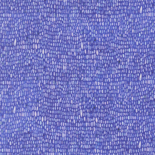 Moda Fabrics Delphinium Janet Clare Palette Seeds Agapanthus Blue, fabric pattern featuring small, irregular light blue and lavender dots on a deep indigo background.