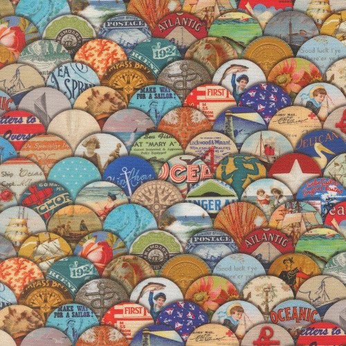 Moda Fabrics Saltwater Cathe Holden Hidden Treasure Patchwork Collage Vintage Ephemera Nautical