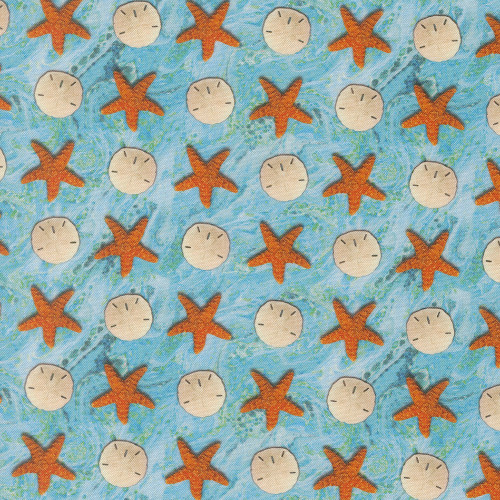 Moda Fabrics Saltwater Cathe Holden Sandy Beach Sand Dollar Starfish Surf Aqua