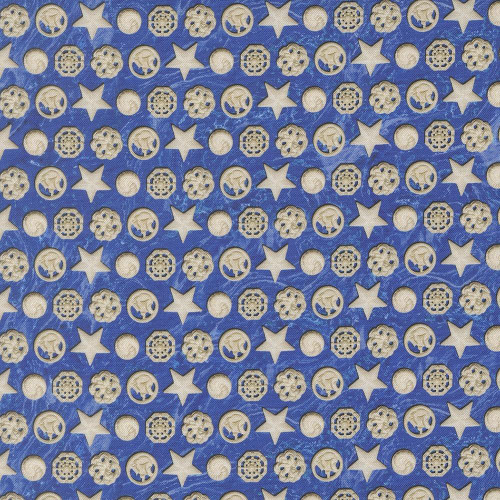 Moda Fabrics Saltwater Cathe Holden The White Pearl Shells Ocean Blue, fabric with white pearl shell pattern on a blue background.