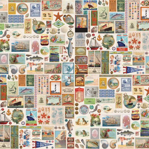 Moda Fabrics Saltwater Cathe Holden Saltwater Patchwork Vintage Ephemera Nautical
