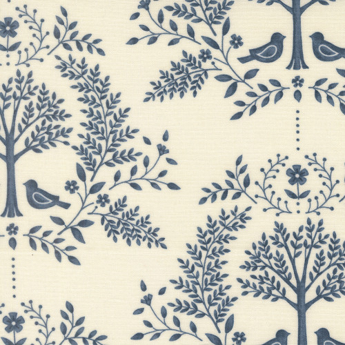 Moda Fabrics Family Tree Deb Strain Family Tree Damask and Birds Warm White Blue