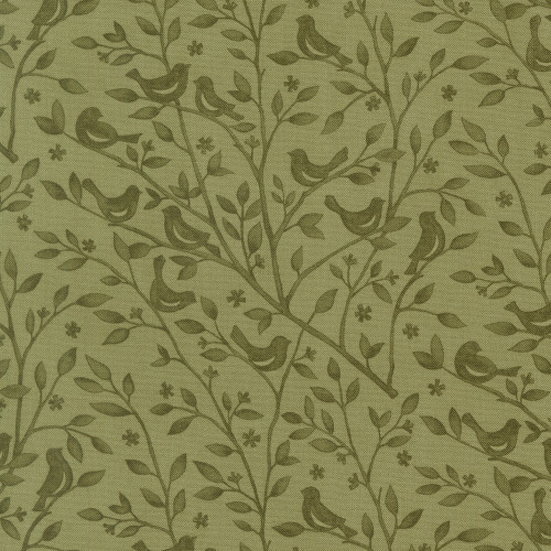 Moda Fabrics Family Tree Deb Strain Tonal Birds in Branches Leaf Green