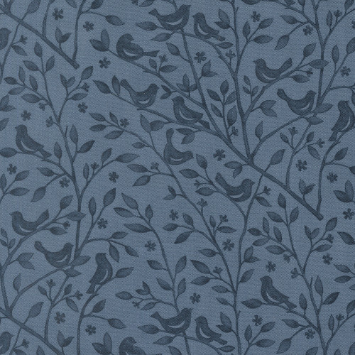 Moda Fabrics Family Tree Deb Strain Tonal Birds in Branches Dusk Blue