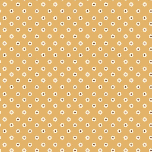 Riley Blake Fabrics Cowgirl Echo Park Flower Dots Yellow, fabric with a yellow background and small white and brown flower dots pattern.